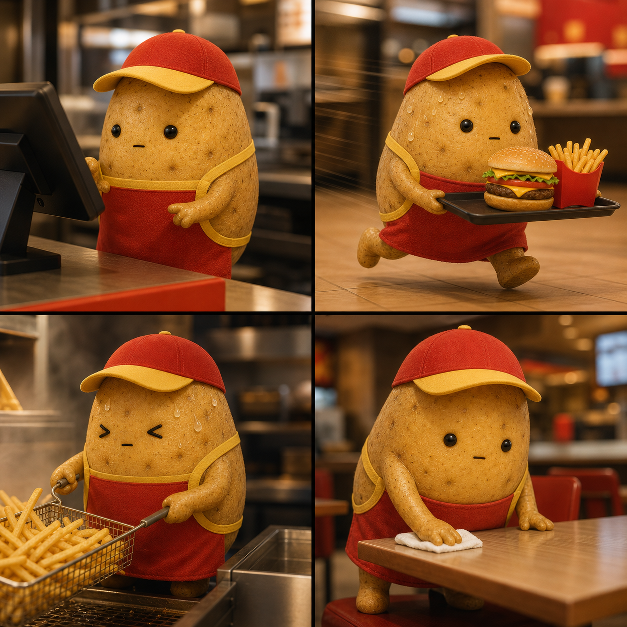 TATO working very hard at a fast-food restaurant